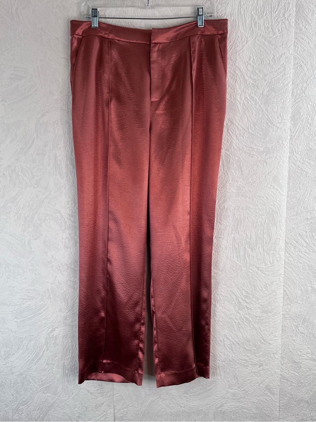 Cinq A Sept Satin Wide-Leg Pants In Deep Rose Size 12